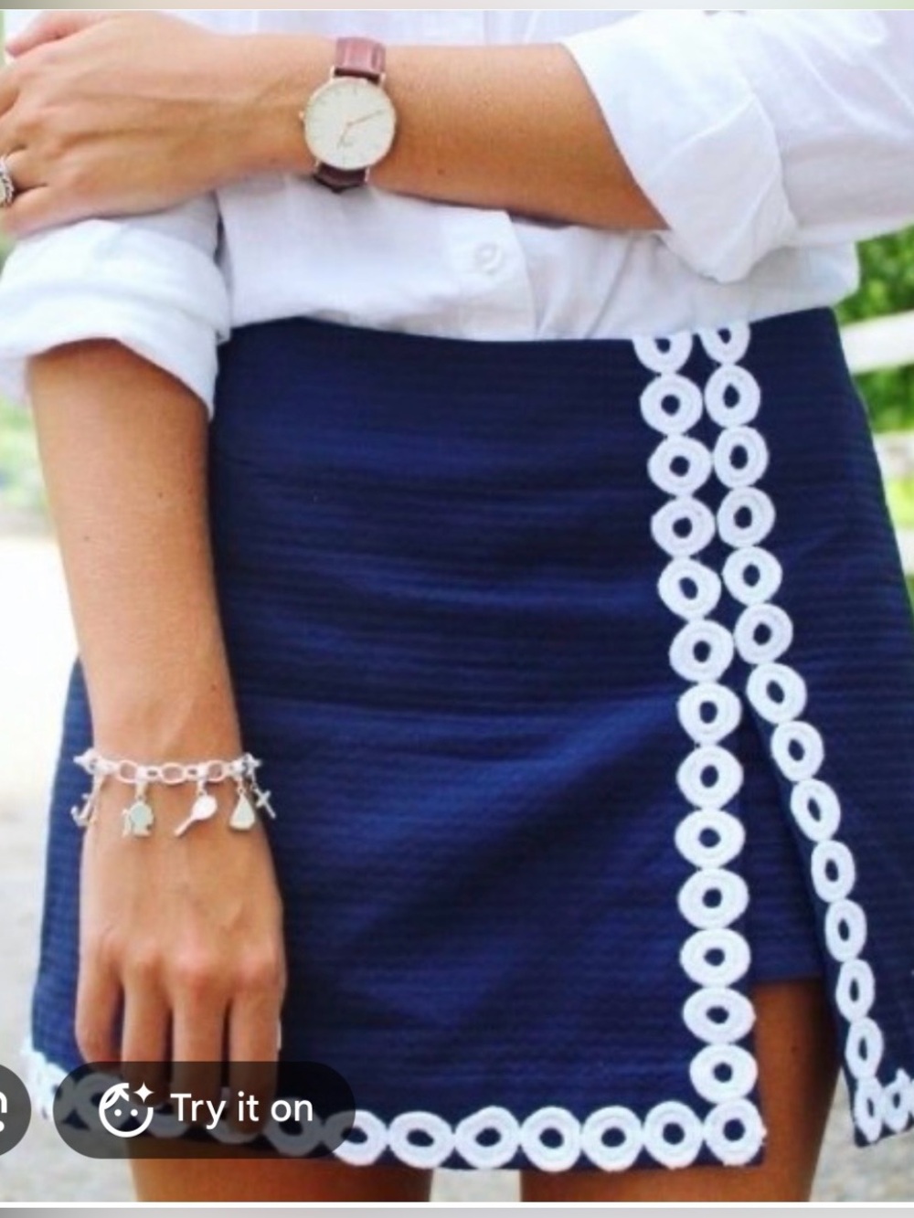 Lilly Pulitzer Navy Mini Skirt with White Loop Trim Accent